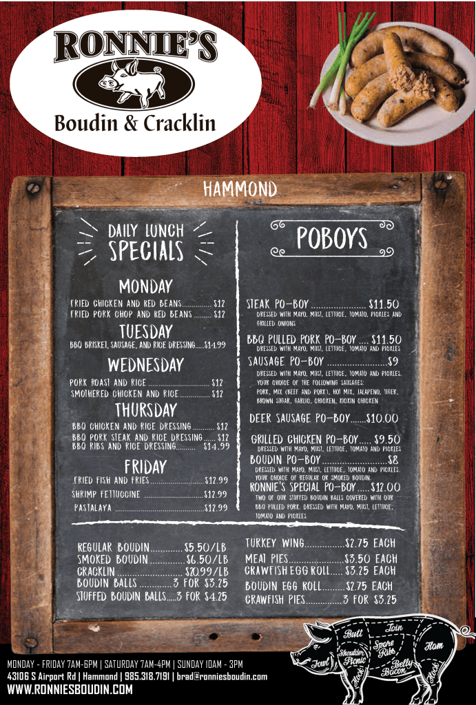 Menu – Ronnie's Boudin & Cracklin